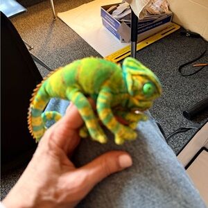 Folkmanis chameleon finger puppet. Green and Yellow Reptile Plush Toy